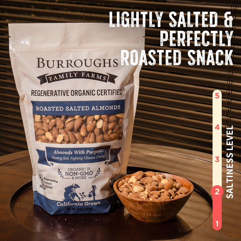 Burroughs Family Farms field almonds, grown with regenerative soil health benefits.