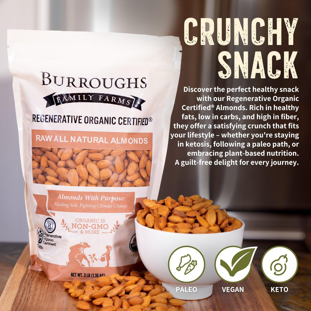 Burroughs Family Farms gluten-free nuts suitable for bowls and baking.