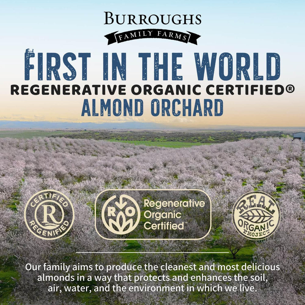 Burroughs Family Farms lightly salted almonds, savory and satisfying snack.