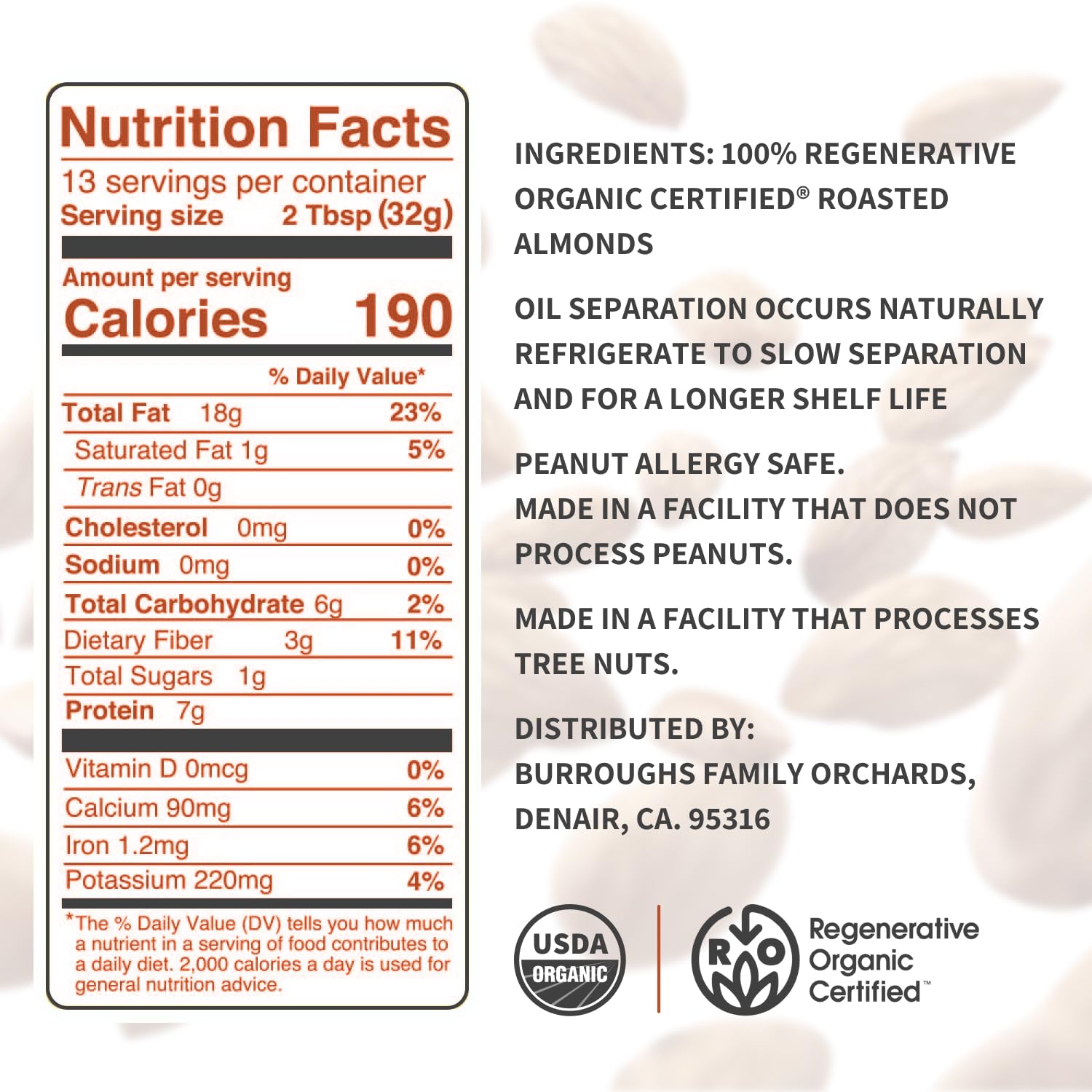 Burroughs regenerative organic almonds show doubled antioxidants and B vitamins