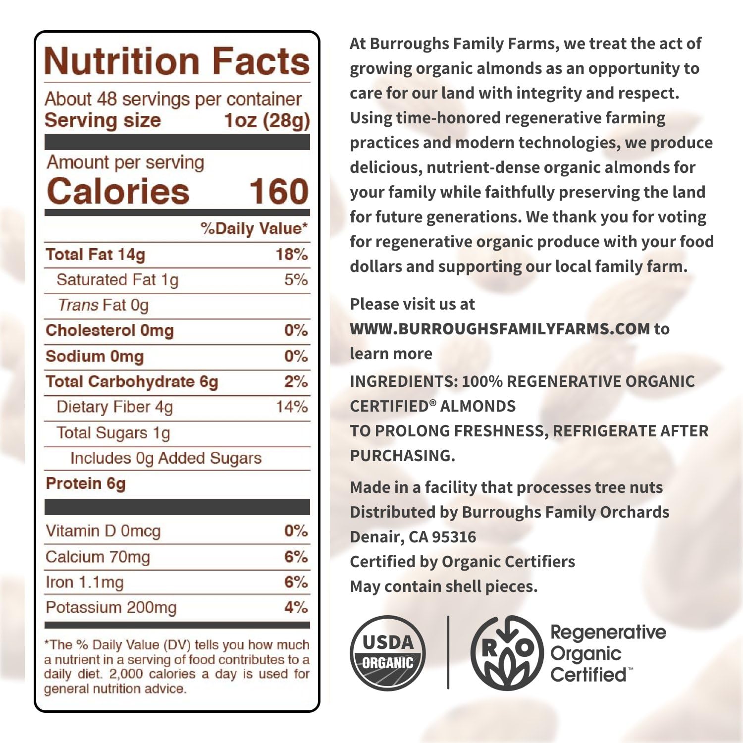 Burroughs Family Farms regenerative organic certified almonds on sustainable farm.