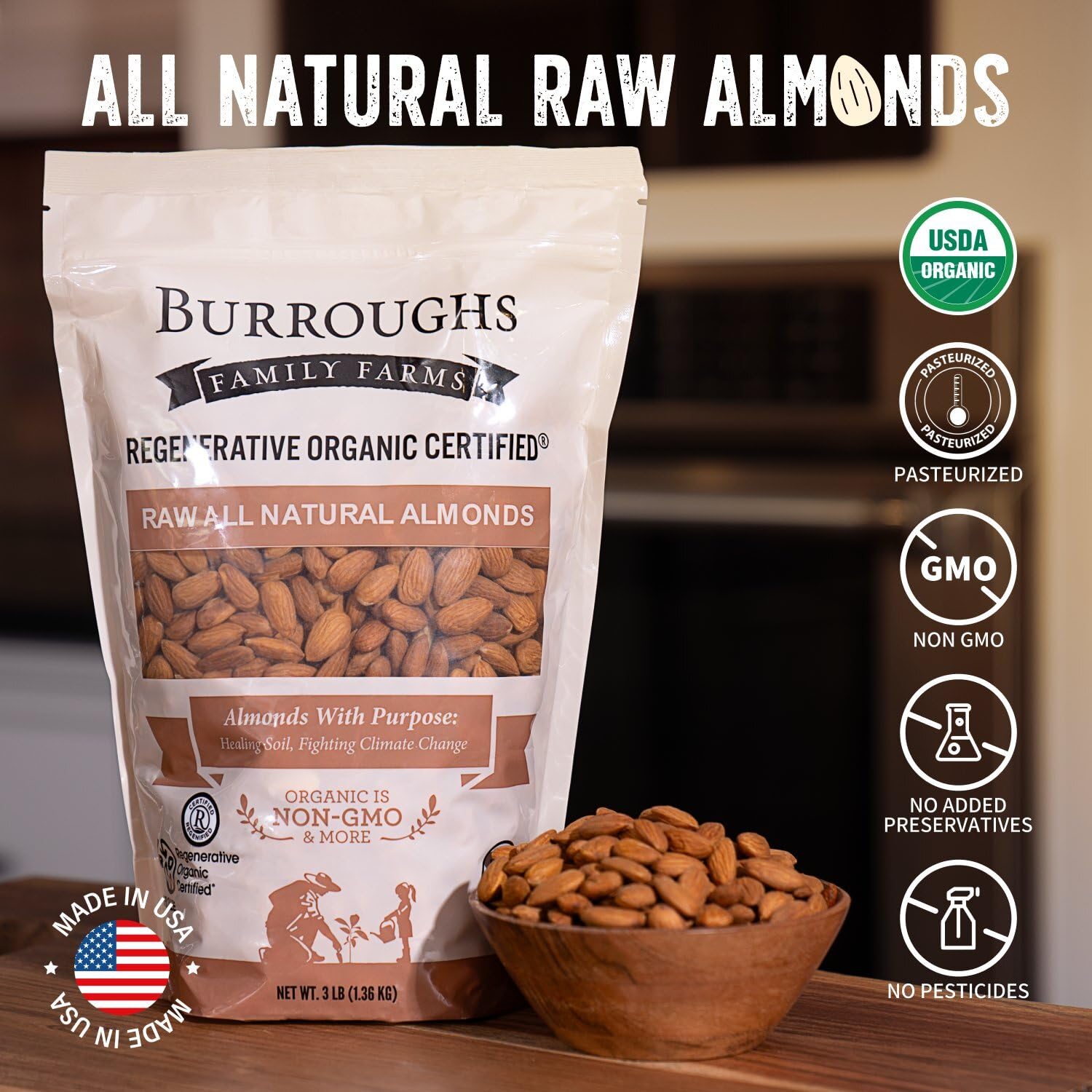 Burroughs Family Farms keto paleo vegan friendly almonds for flexible diets.