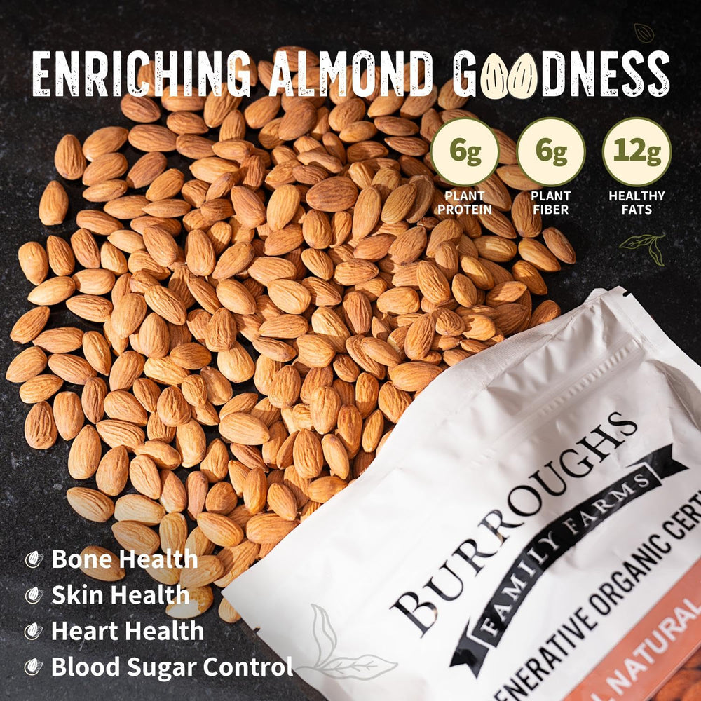 Burroughs Family Farms almond milk ingredient for creamy beverages.