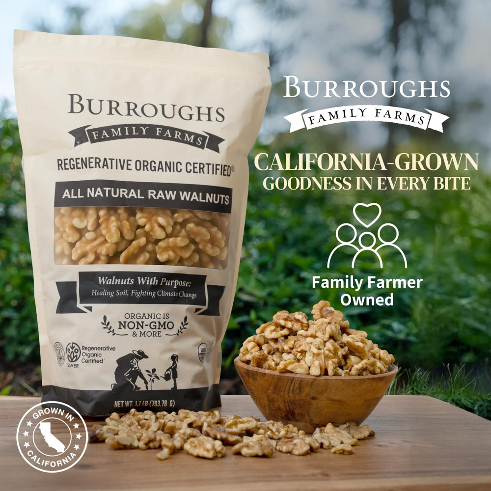 Burroughs Family Farms walnuts blended into smoothies for creamy nuttiness.