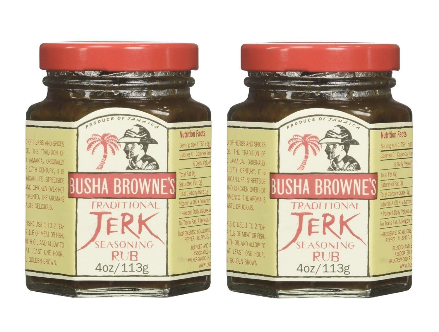 Busha Browne Jerk Seasoning bottle front for authentic Jamaican flavor ready for grilling.