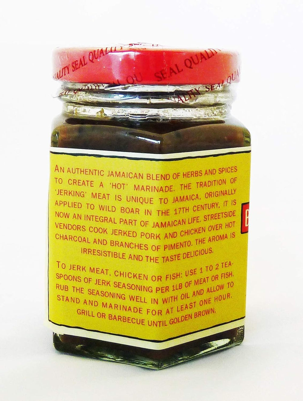 Busha Browne Jerk Seasoning packaging side view shows 4 oz packs for everyday flavor.