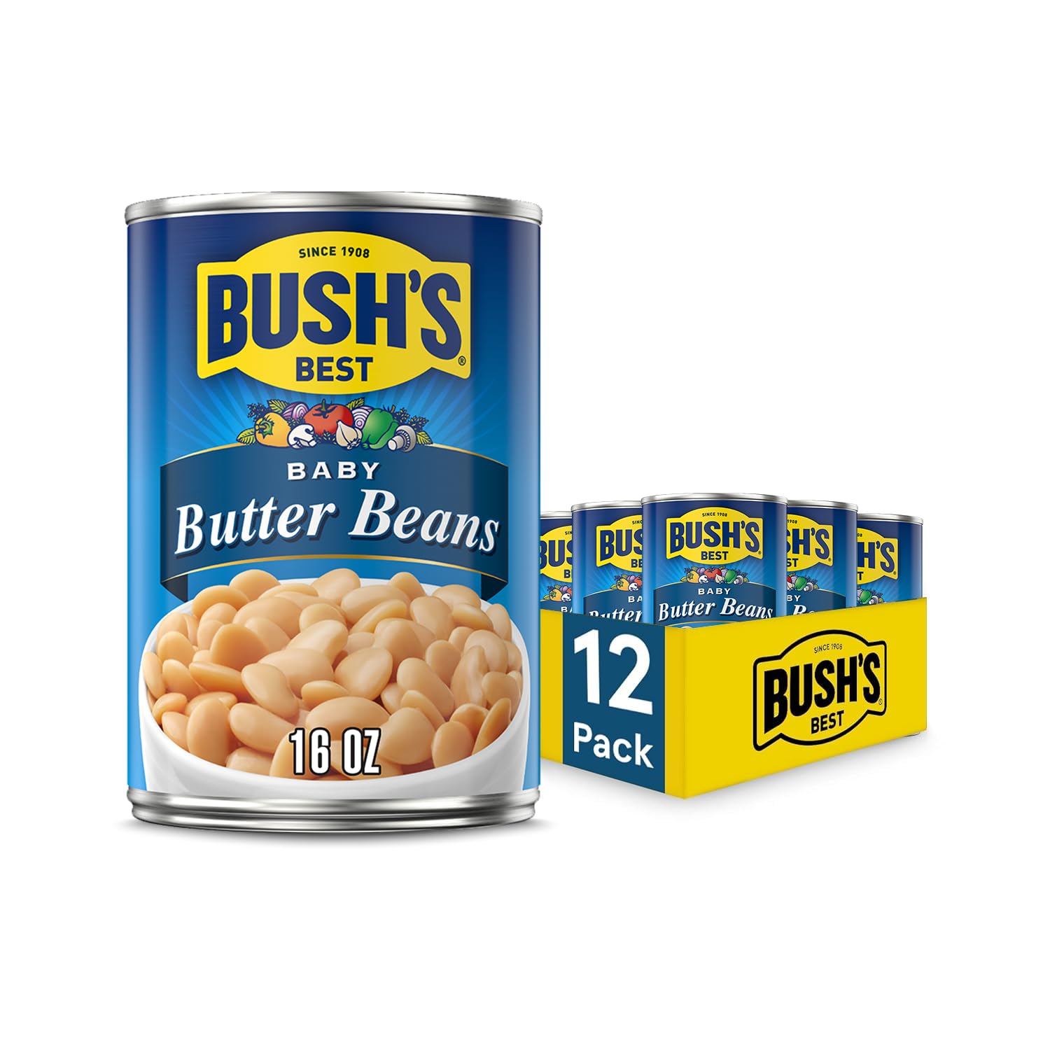 Bush's Best Baby Butter Beans can for quick protein in ready-to-use meals.