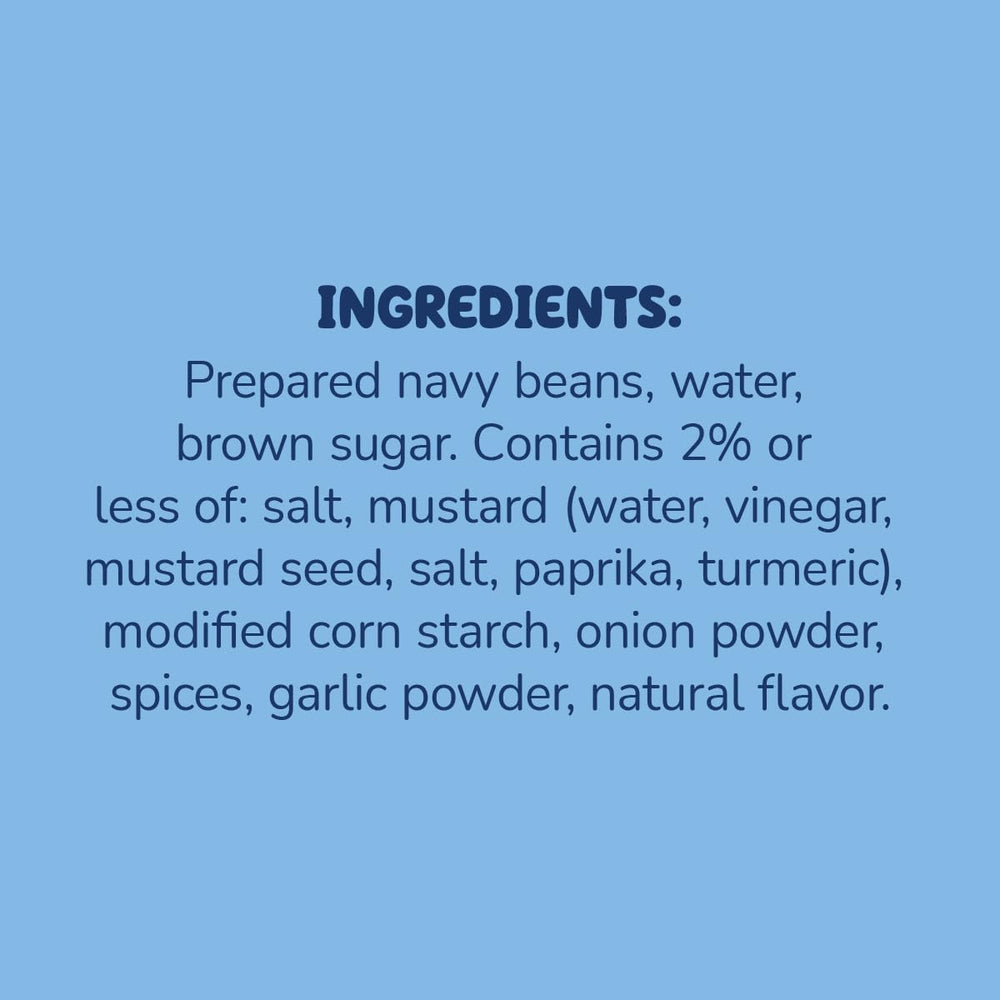 Bush's Best Bluey Baked Beans label closeup highlights brown sugar sauce and vegetarian recipe
