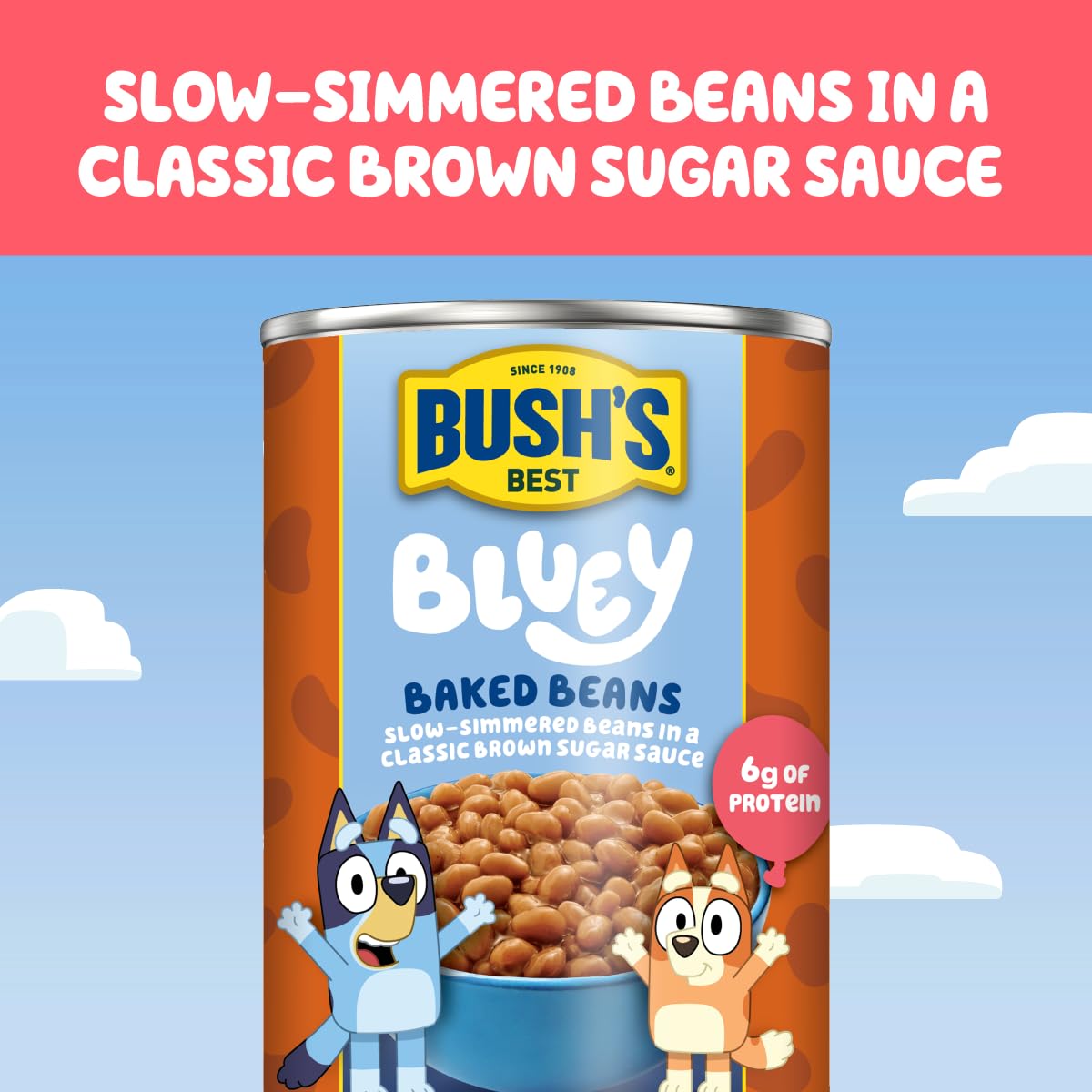 Bush's Best Bluey Baked Beans simmering on stovetop for a comforting meal