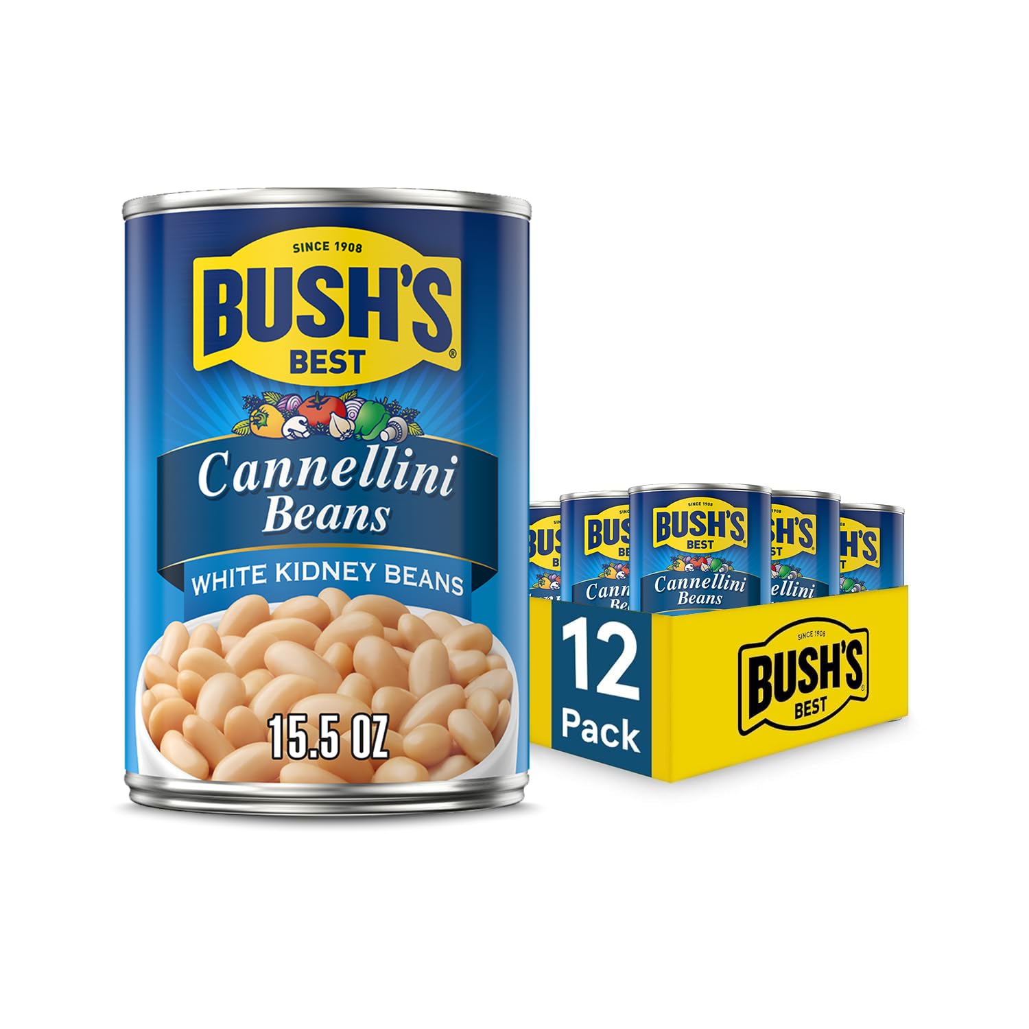 Bush's Best Cannellini beans closeup shows smooth texture for hearty pasta and salads.