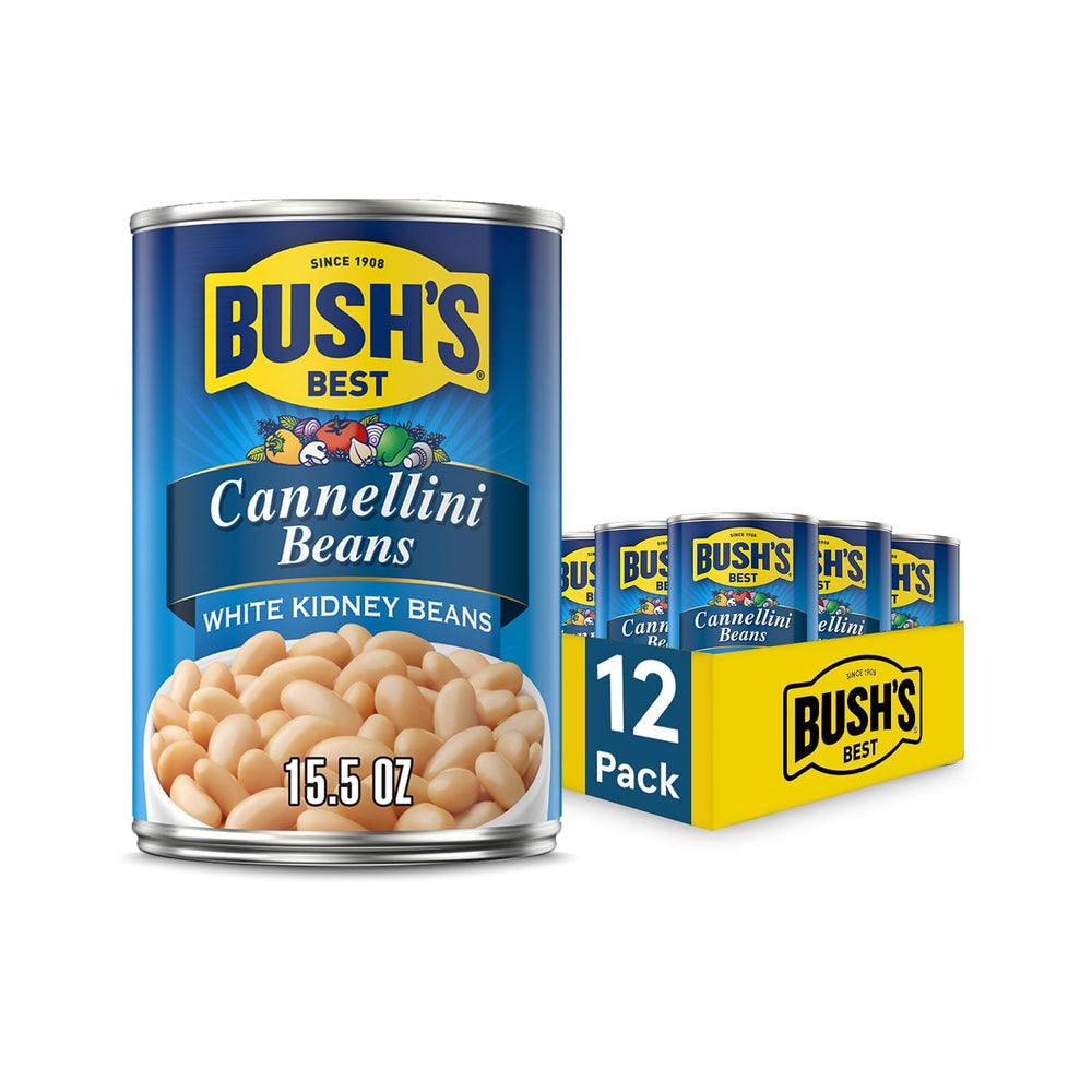 Bush's Best Cannellini beans closeup shows smooth texture for hearty pasta and salads.