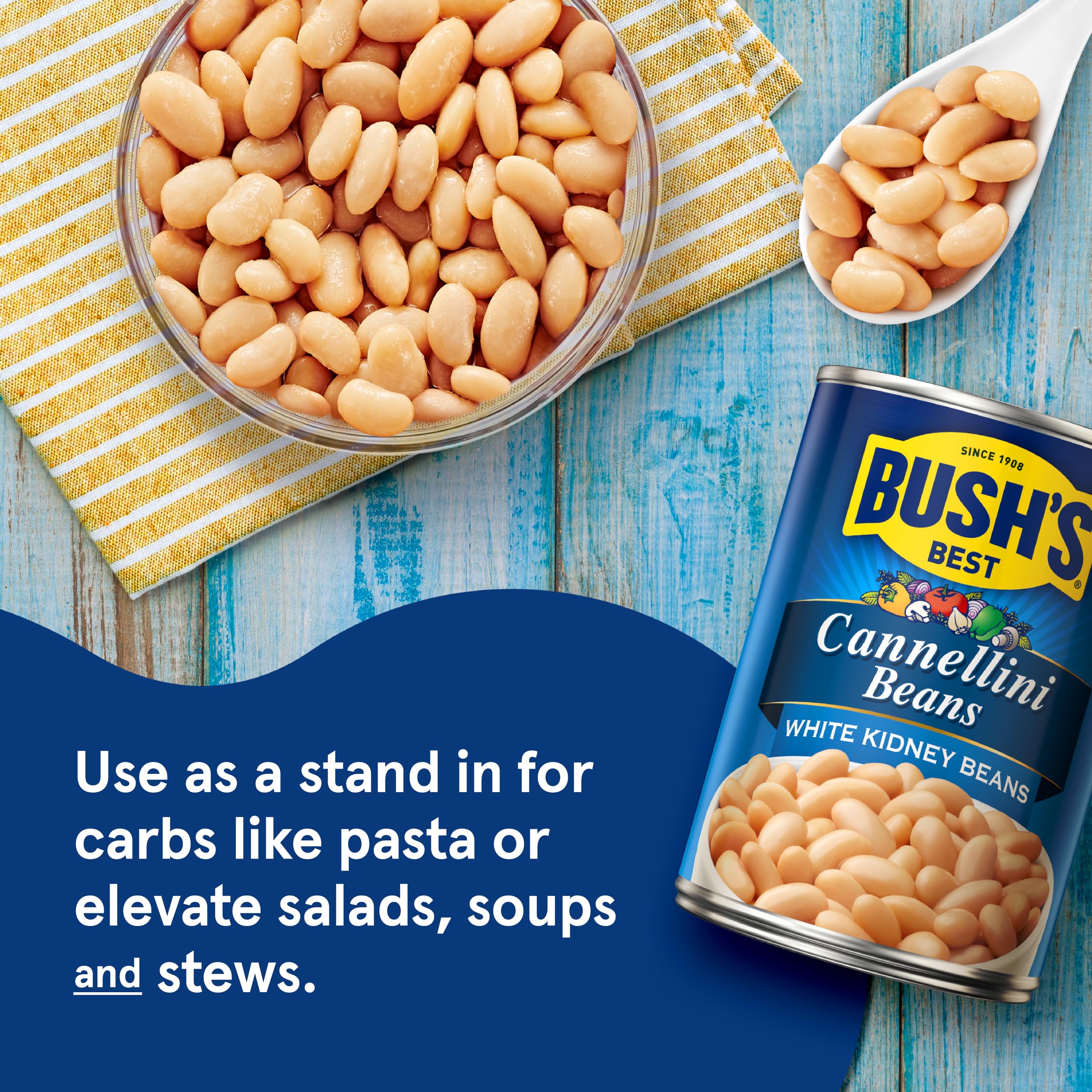 Bush's Best Cannellini beans label detail highlights gluten free ingredients.