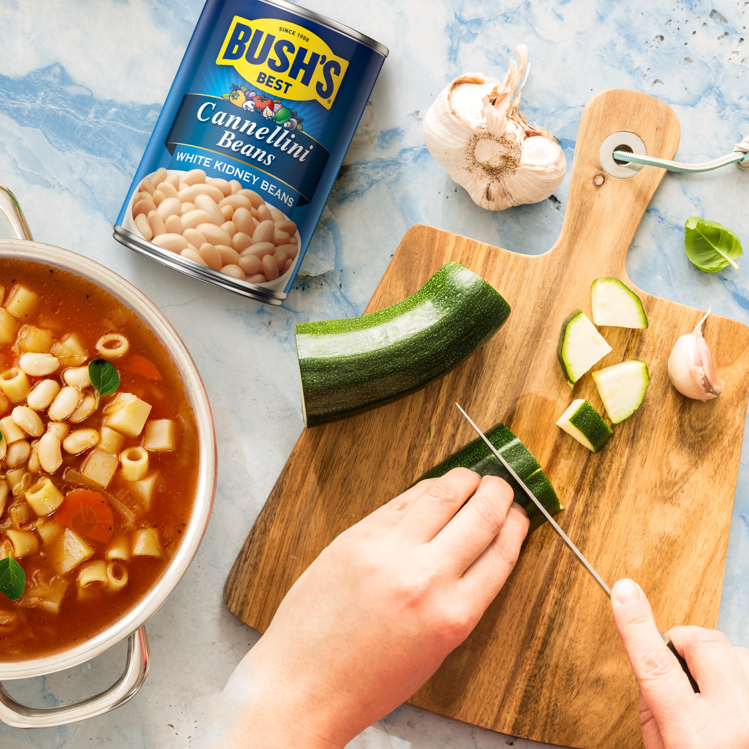 Bush's Best Cannellini beans Minestrone bowl adds comforting texture and flavor.