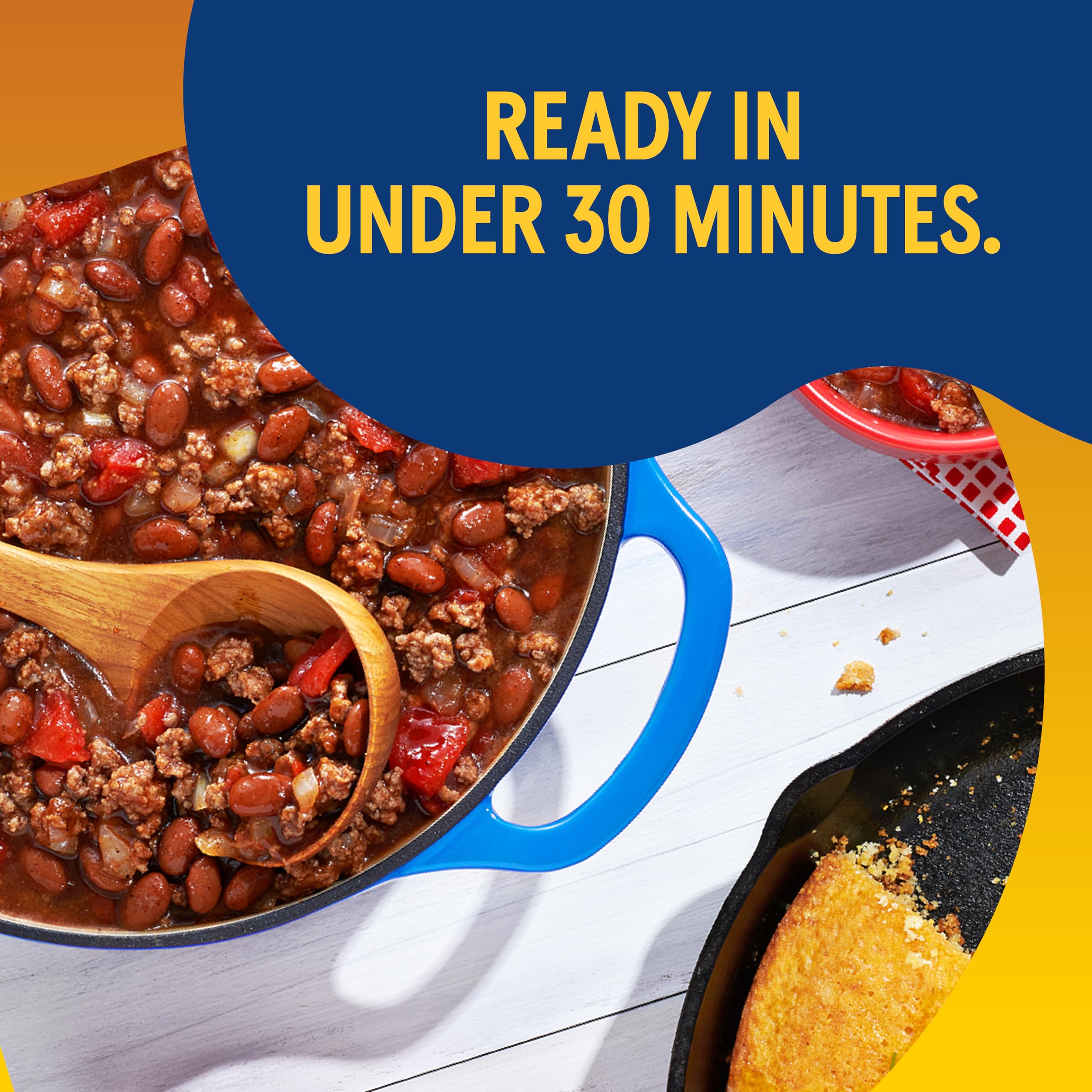 Family dinner bowls featuring Bush's Best chili with comforting aroma.