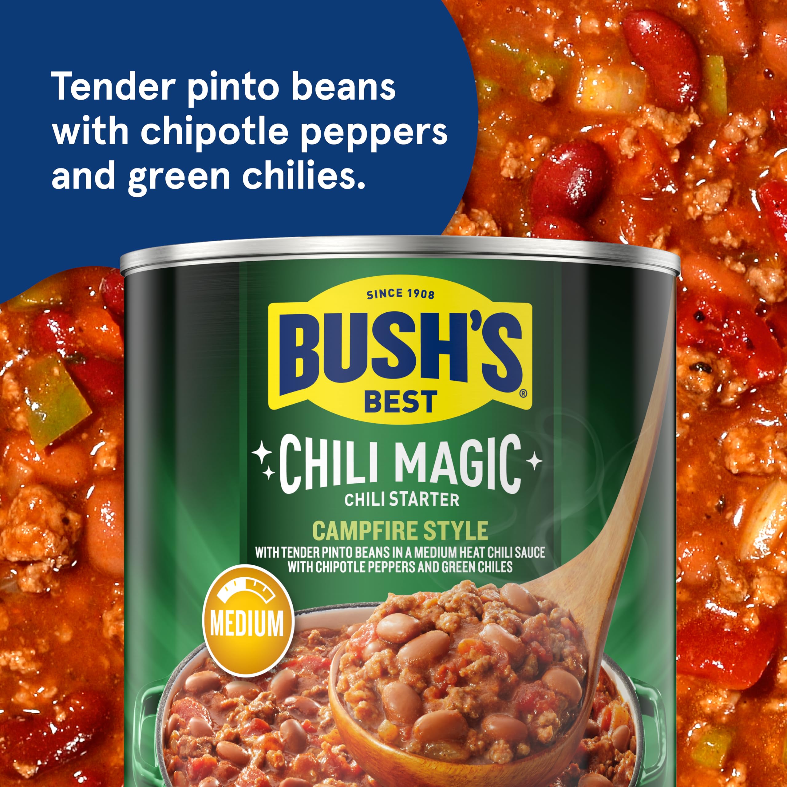 Gluten-free label on a Bush's Best Chili Starter can.