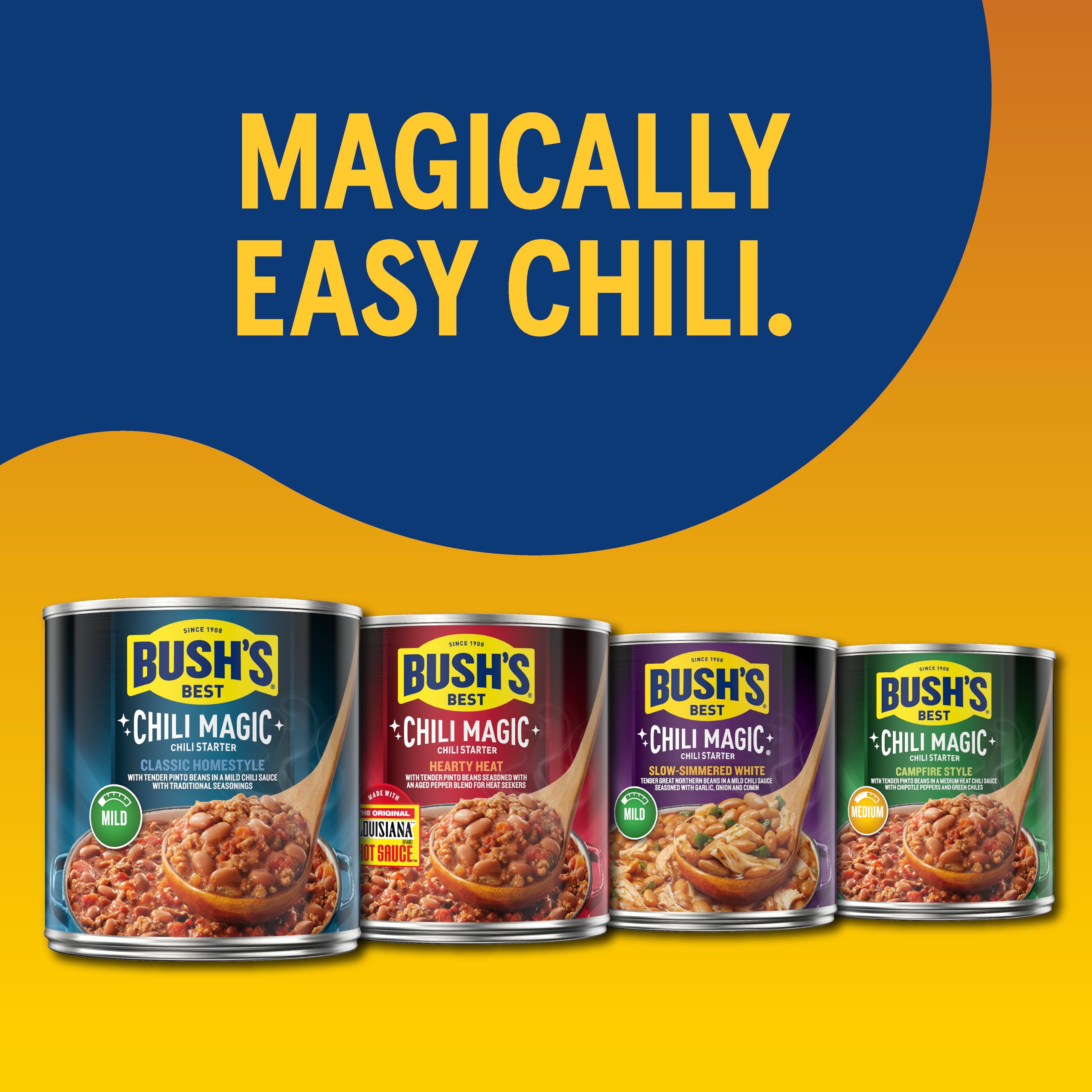 Gluten-free Bush's Best label highlights plant-based protein and fiber benefits.