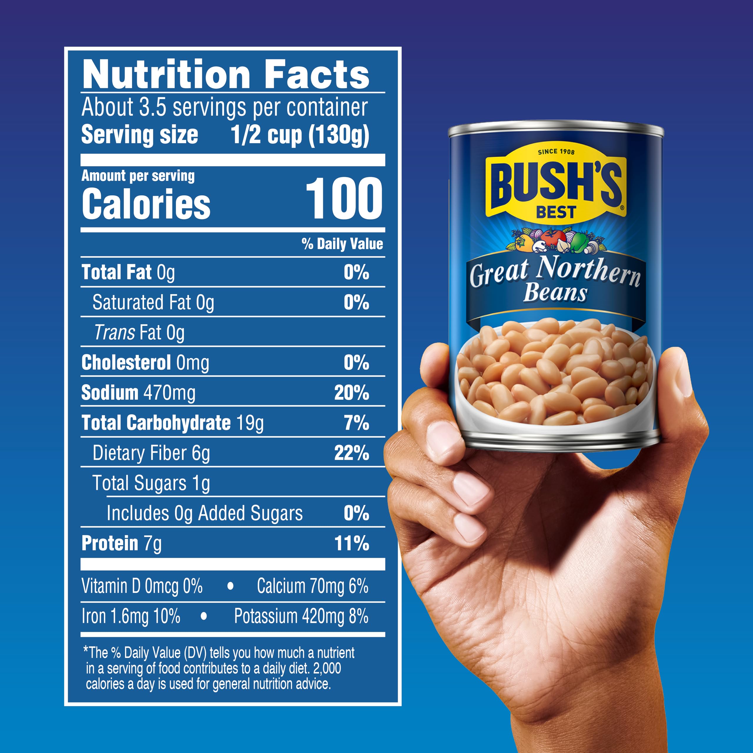 Half-cup serving of Bush's Best Great Northern Beans for portion control and nutrition