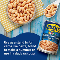 Stew with Bush's Best Great Northern Beans in a steaming bowl