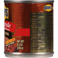 Close-up of Bush's Best Homestyle Baked Beans showing bacon, brown sugar, and spices.