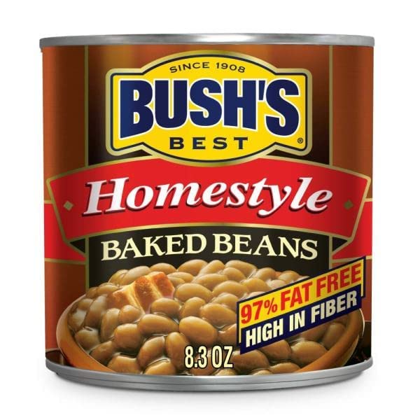 Bush's Best Homestyle Baked Beans gluten-free label signaling a suitable side.