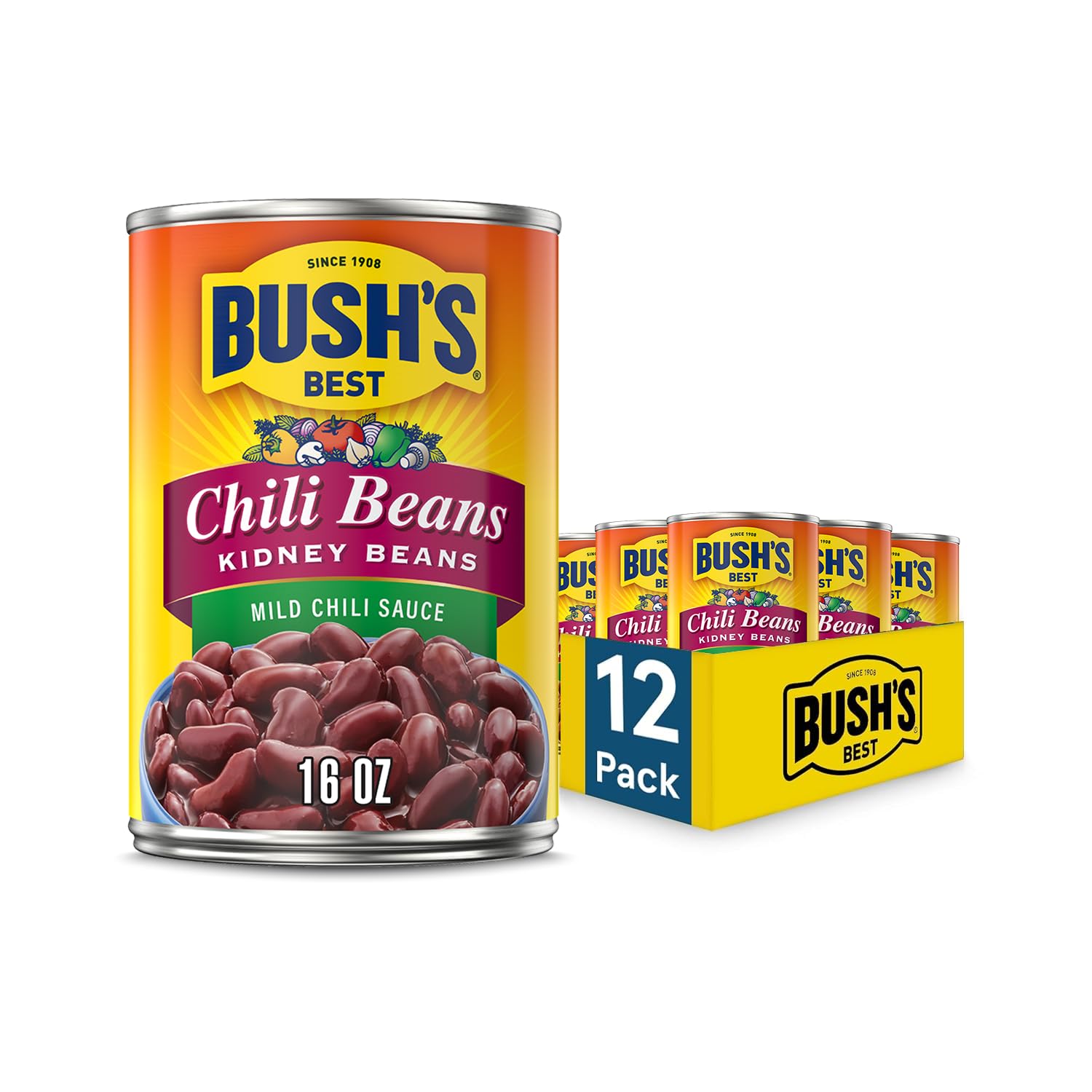 BUSH'S BEST kidney mild chili beans can for a protein-packed chili base.