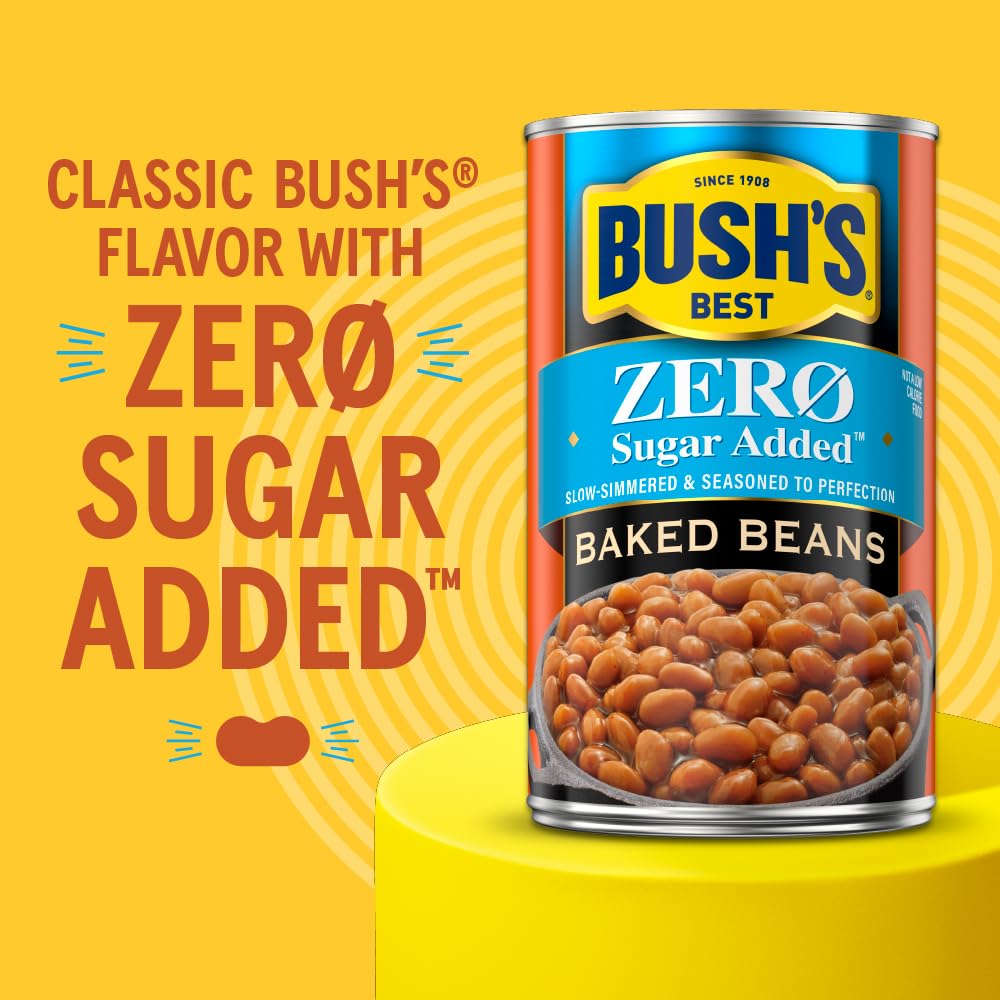Bush's Best label close-up highlighting plant-based protein and dietary fiber.