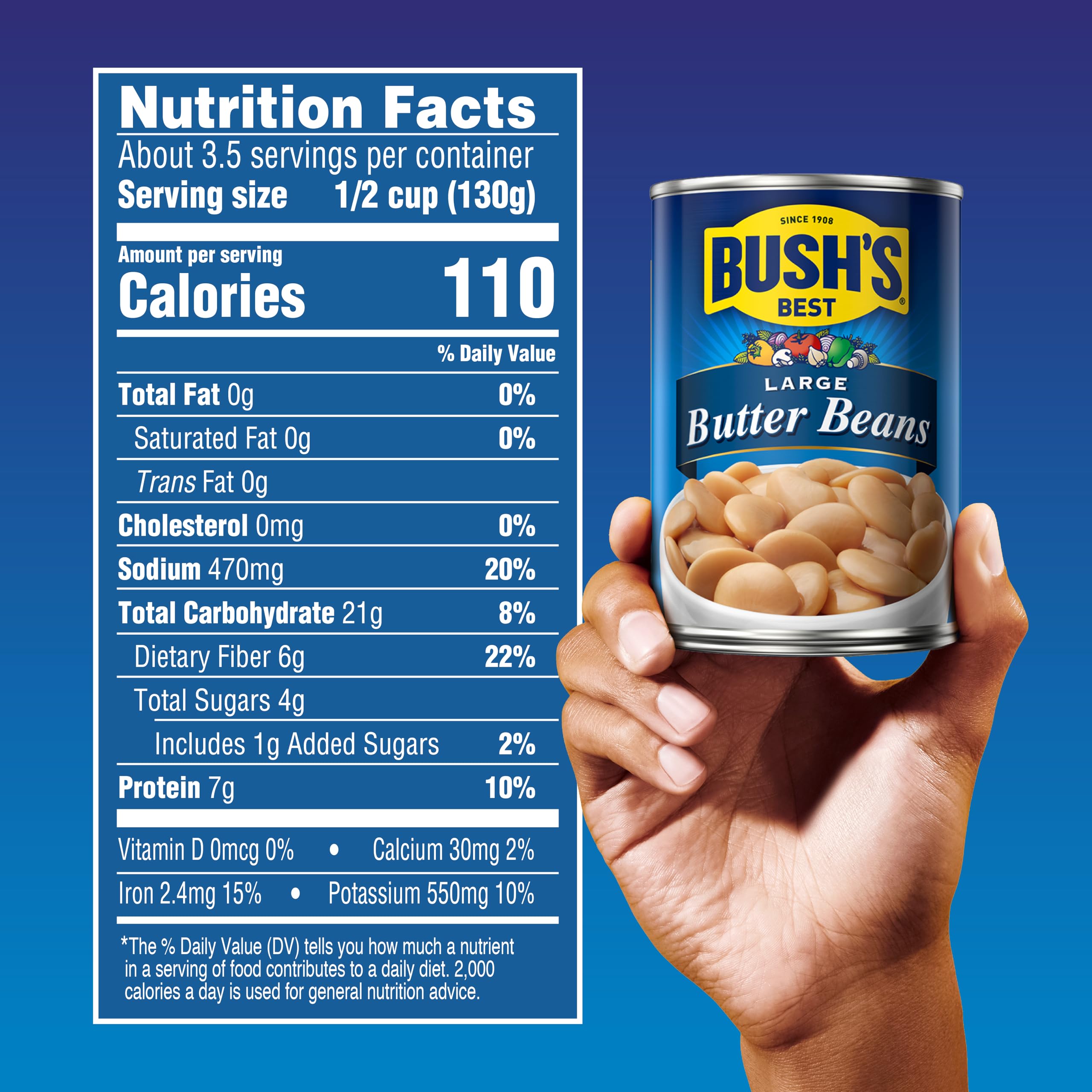 Bush's Best large butter beans can labeled, ready pantry staple for quick meals