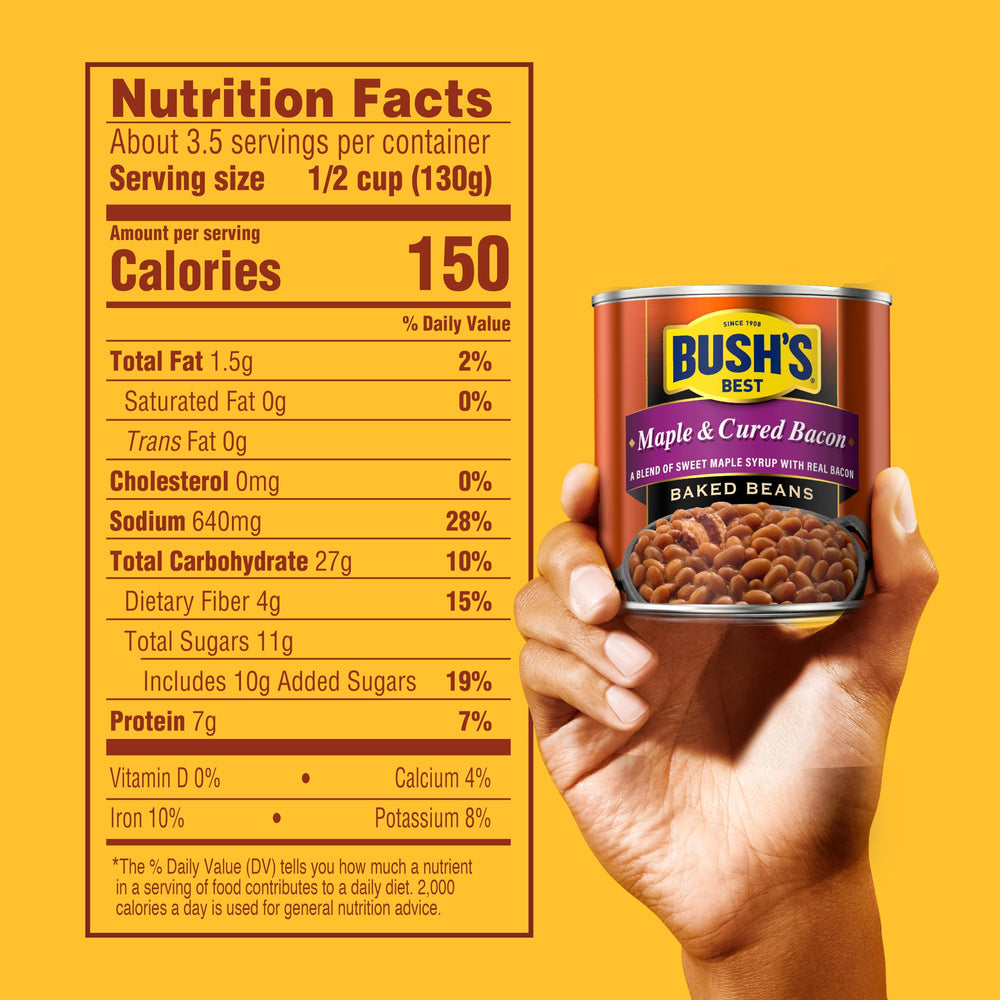 Close-up of Bush's Best beans with maple glaze
