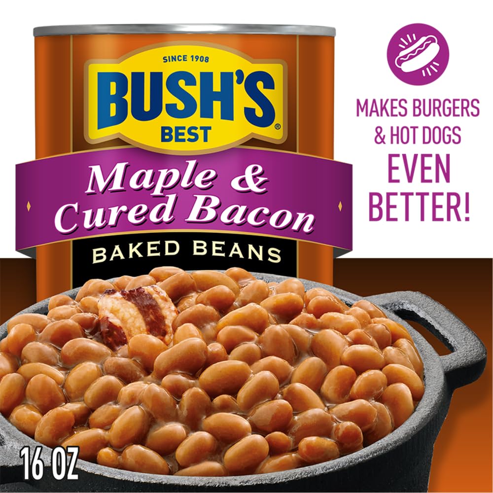 12-pack display of Bush's Best maple baked beans