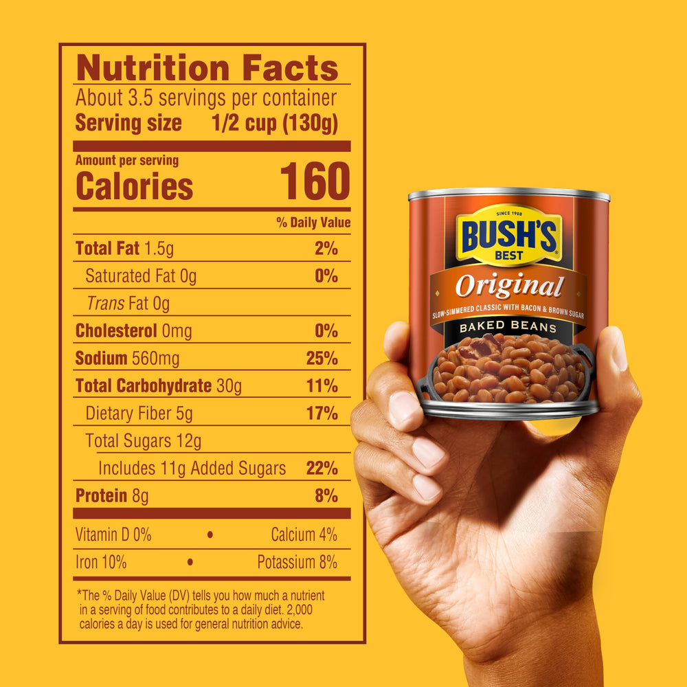 Close-up of gluten-free label on Bush's Best baked beans for easy meals.