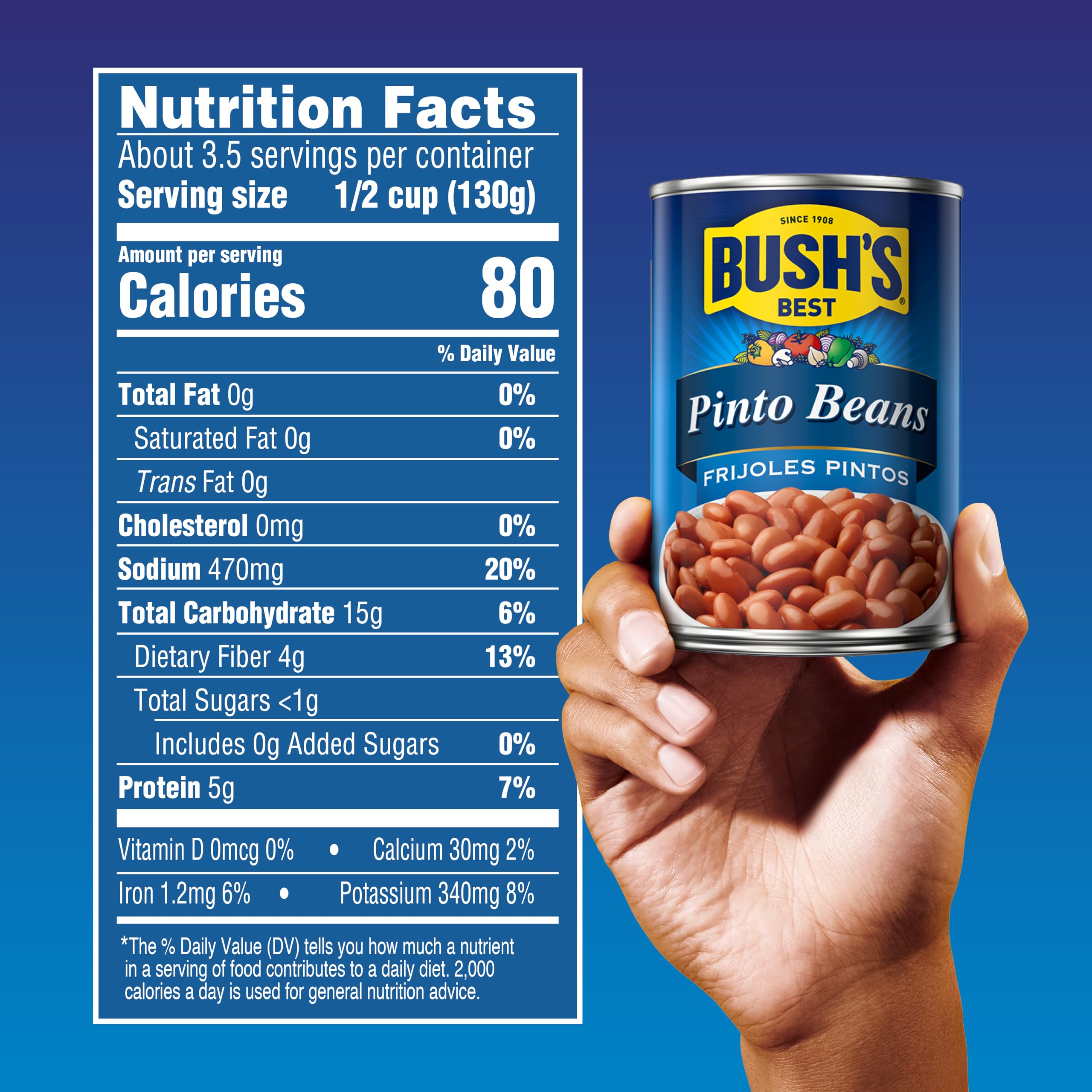 Bush's Best Pinto Beans in a bowl; versatile base for soups.