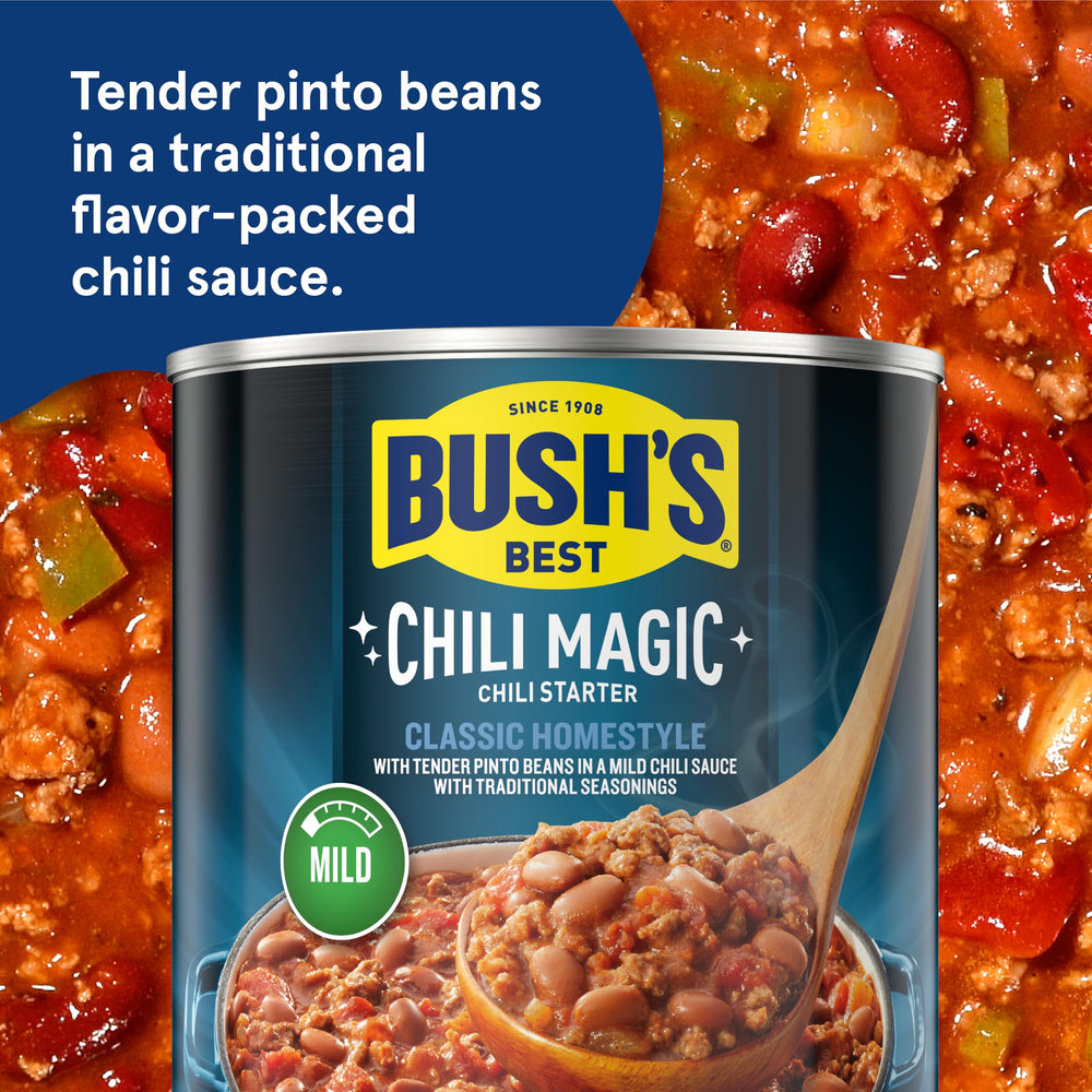 Bush's Best chili starters base ready to pair with meat and tomatoes.