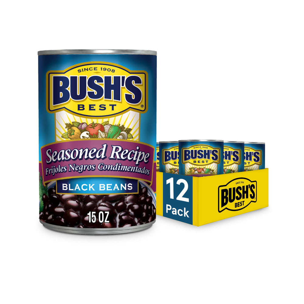 Bush's Best Seasoned Black Beans can 12-pack ready for meals