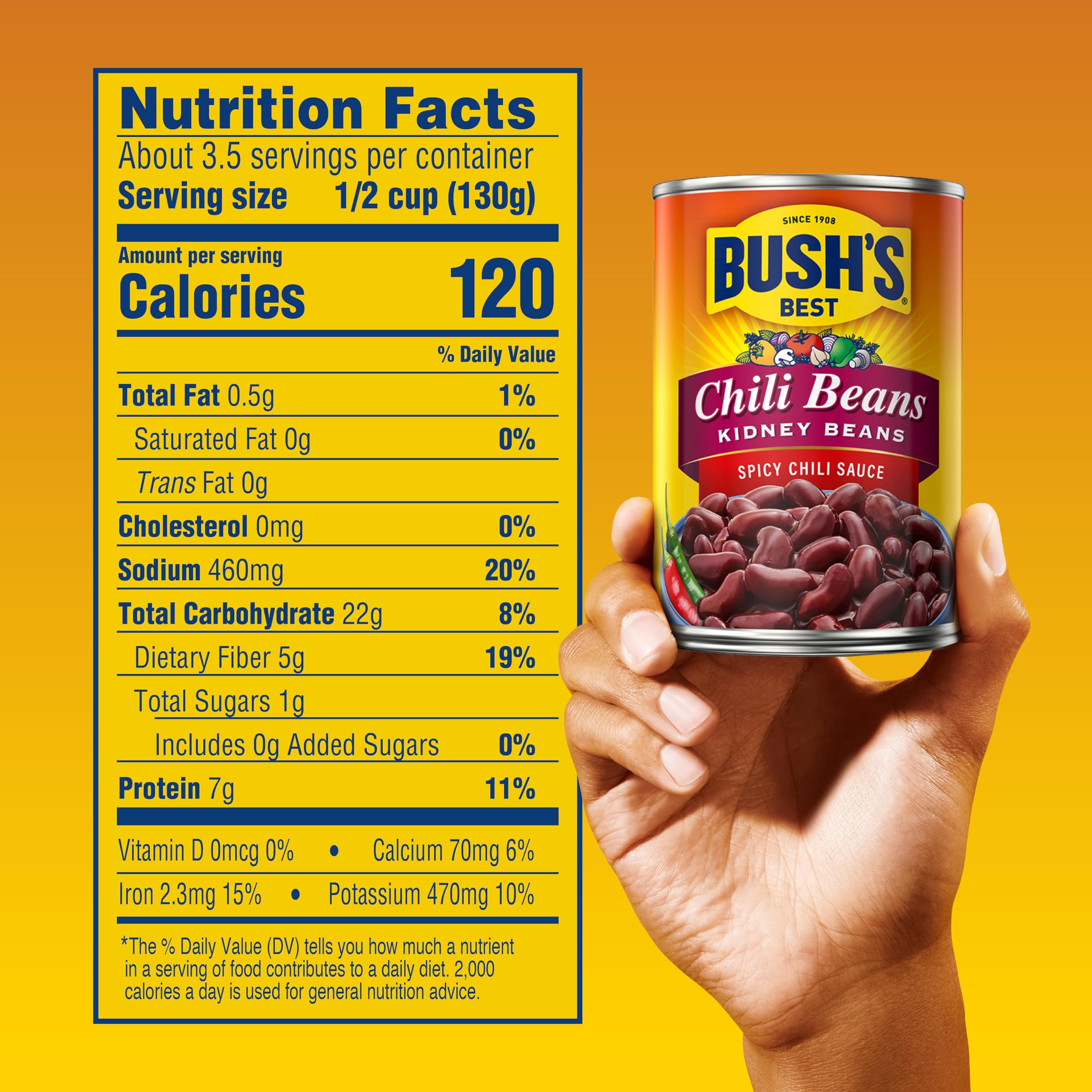 Bush's Best can back label showing ingredients and nutrition for planning.