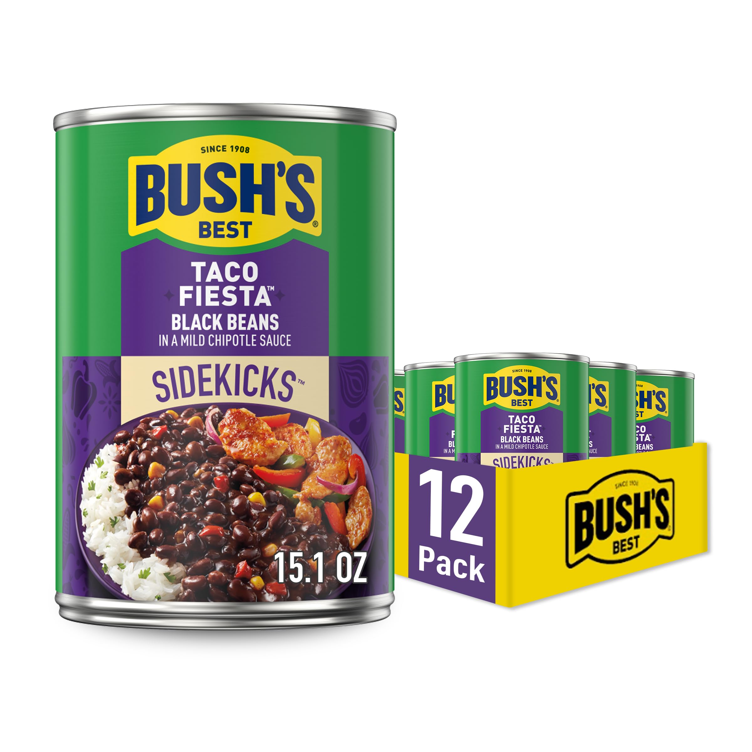 Bush's Best Taco Fiesta Black Beans open can for quick, protein-rich meals.