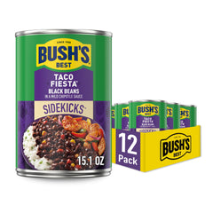 Bush's Best Taco Fiesta Black Beans open can for quick, protein-rich meals.