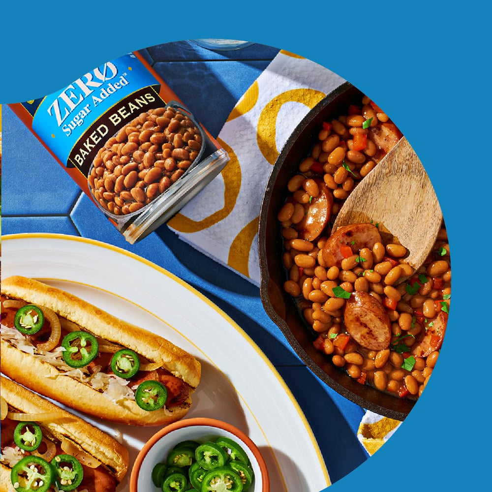Bush's Best Zero Sugar Baked Beans opened can ready for quick weeknight meals.