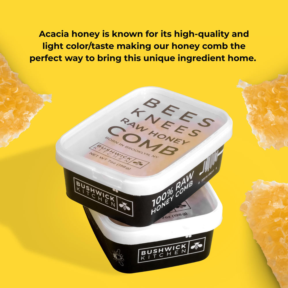Double-sealed Bees Knees packaging keeps honeycomb fresh and mess-free