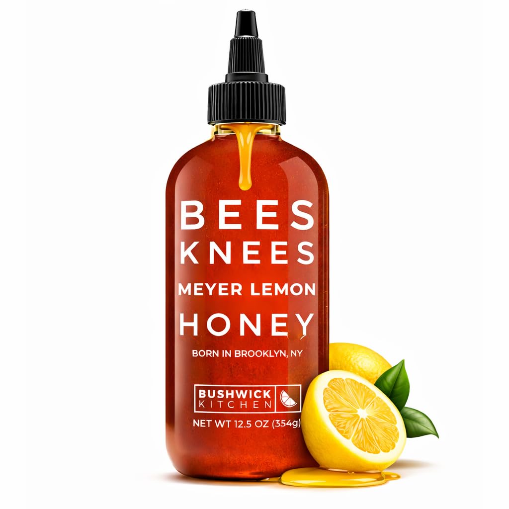 Bushwick Kitchen Bees Knees Meyer Lemon Honey bottle ready for citrus tea enhancement.