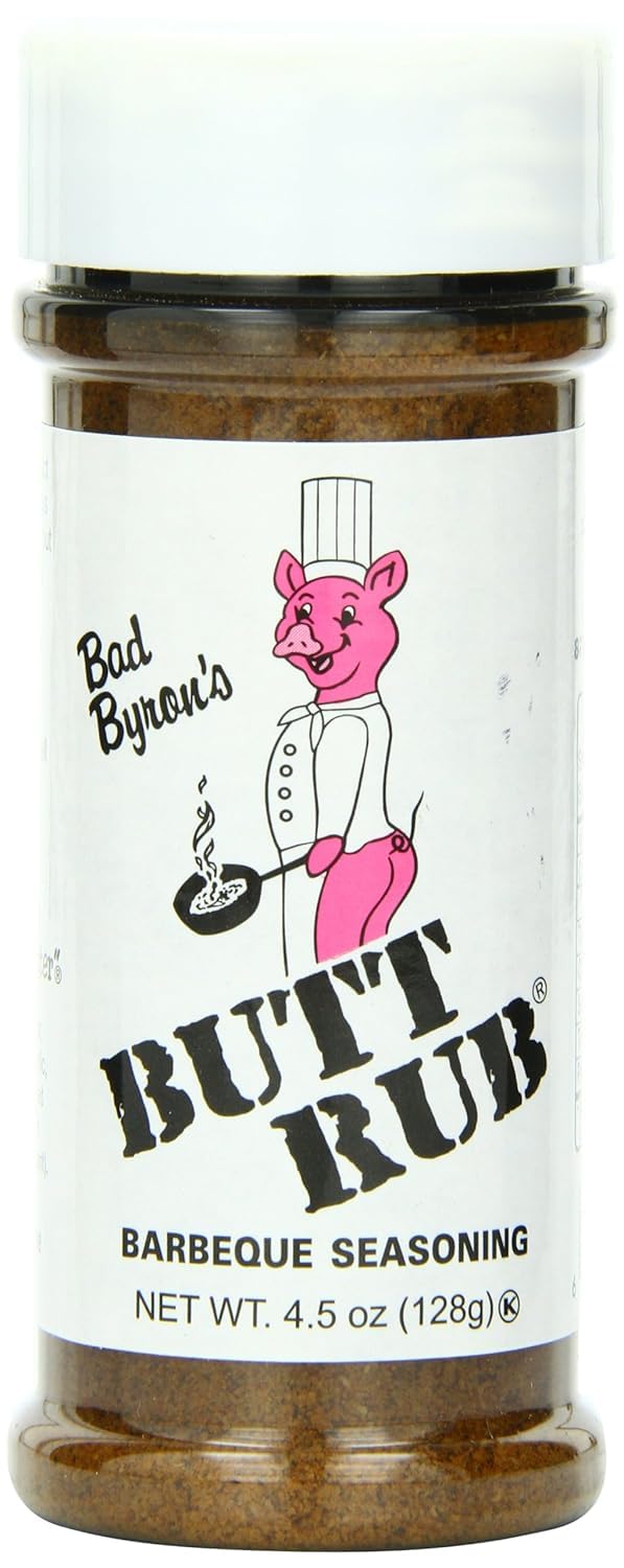 Butt Rub Bad Byron's BBQ Seasoning shaker label close-up for versatile flavor.