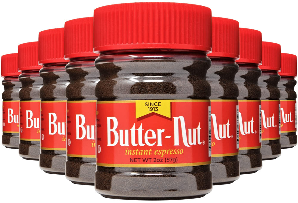 Butter-Nut Instant Espresso Coffee 2oz pack 12 shows premium beans for bold flavor ready to brew