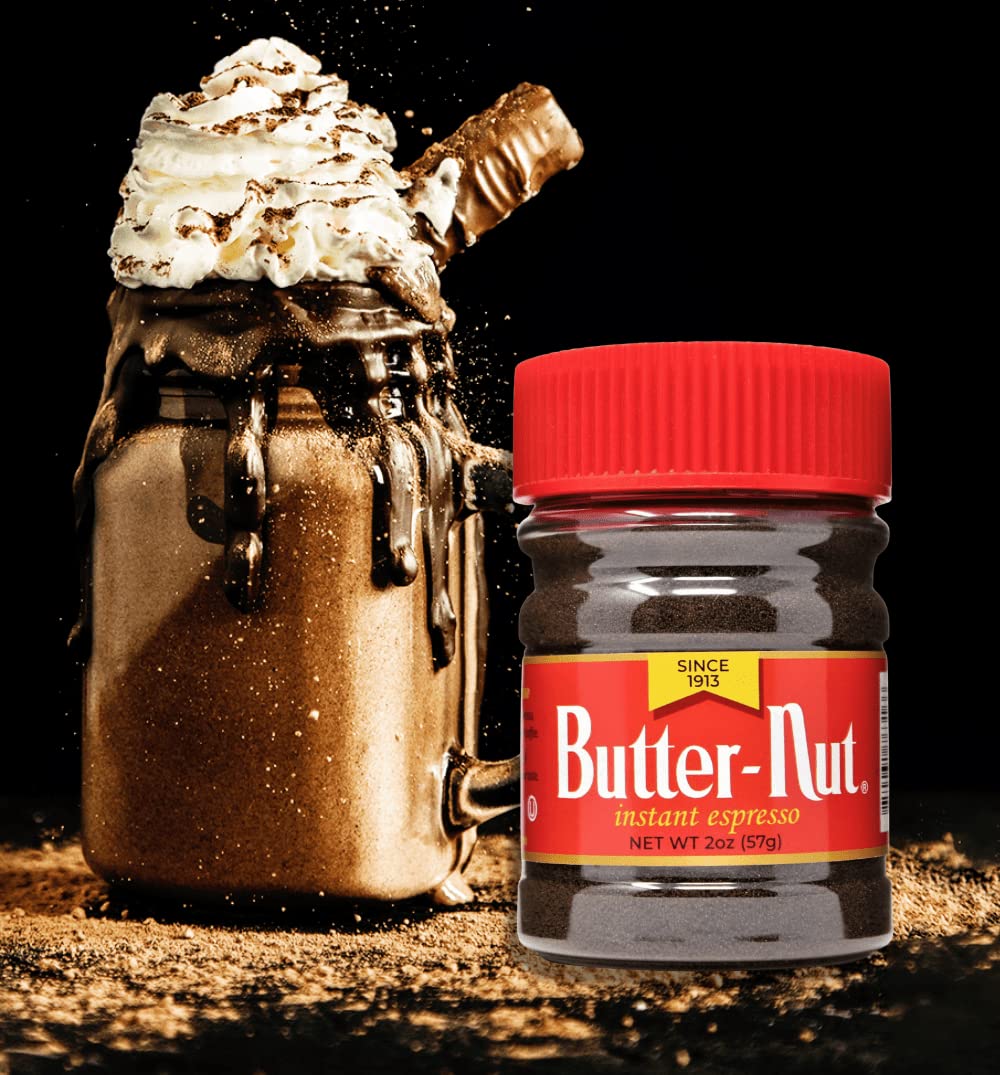 Butter-Nut Instant Espresso iced latte scene for a refreshing beverage.