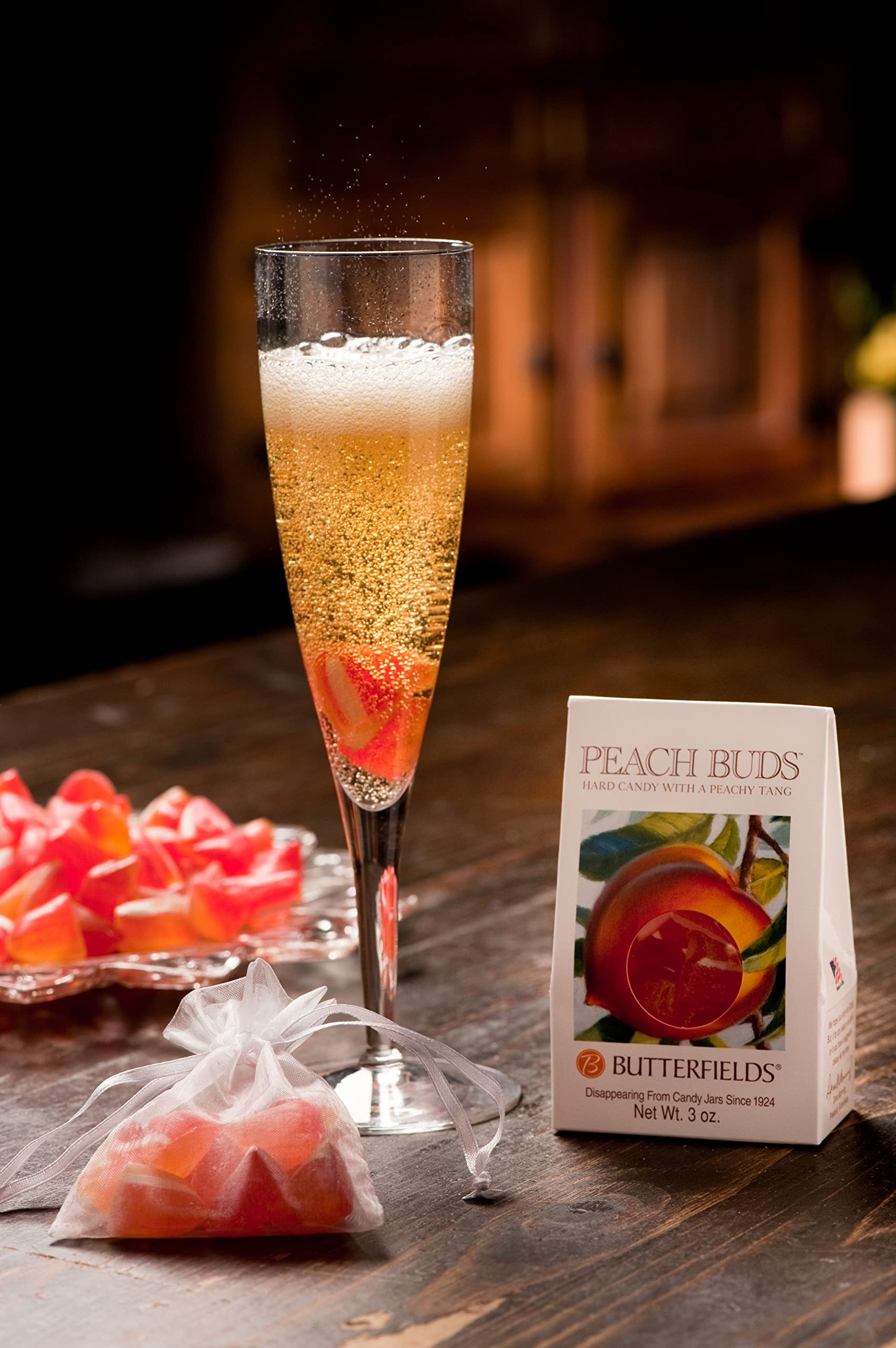 Butterfields Peach Buds ingredients display with pure cane sugar.