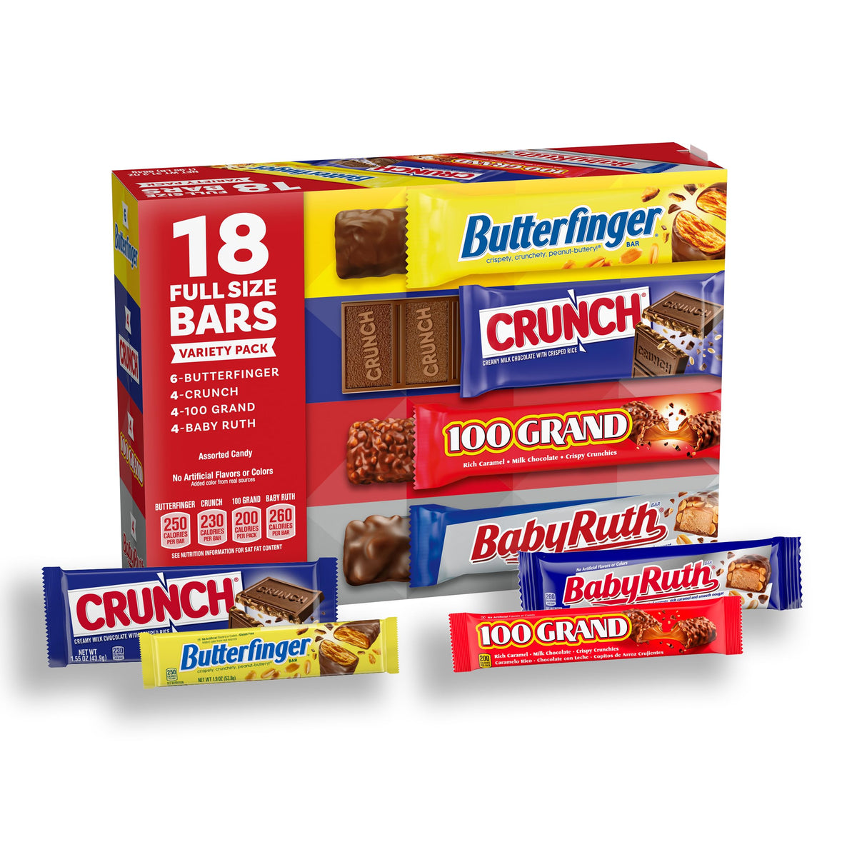 Butterfinger assorted box front view showcases full-size bars for sharing.