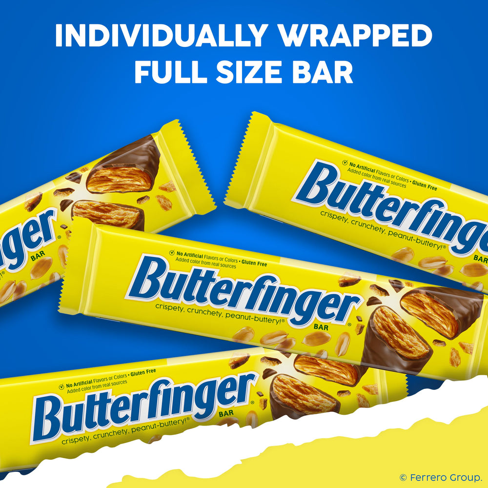 Butterfinger chocolate-coated bar highlights iconic crispety crunchety layers