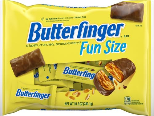 Butterfinger chocolatey coating over iconic crispety crunch center.