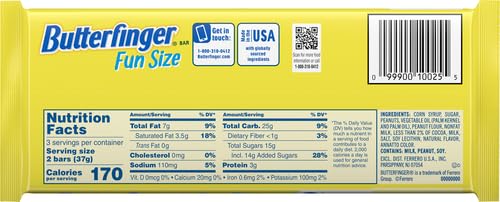 Six individually wrapped Butterfinger Fun Size bars for quick, on-the-go snacking.