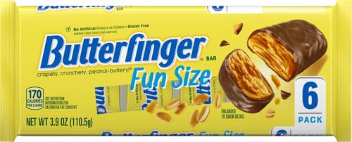 Butterfinger Fun Size bars arranged for a party or Halloween treat display.