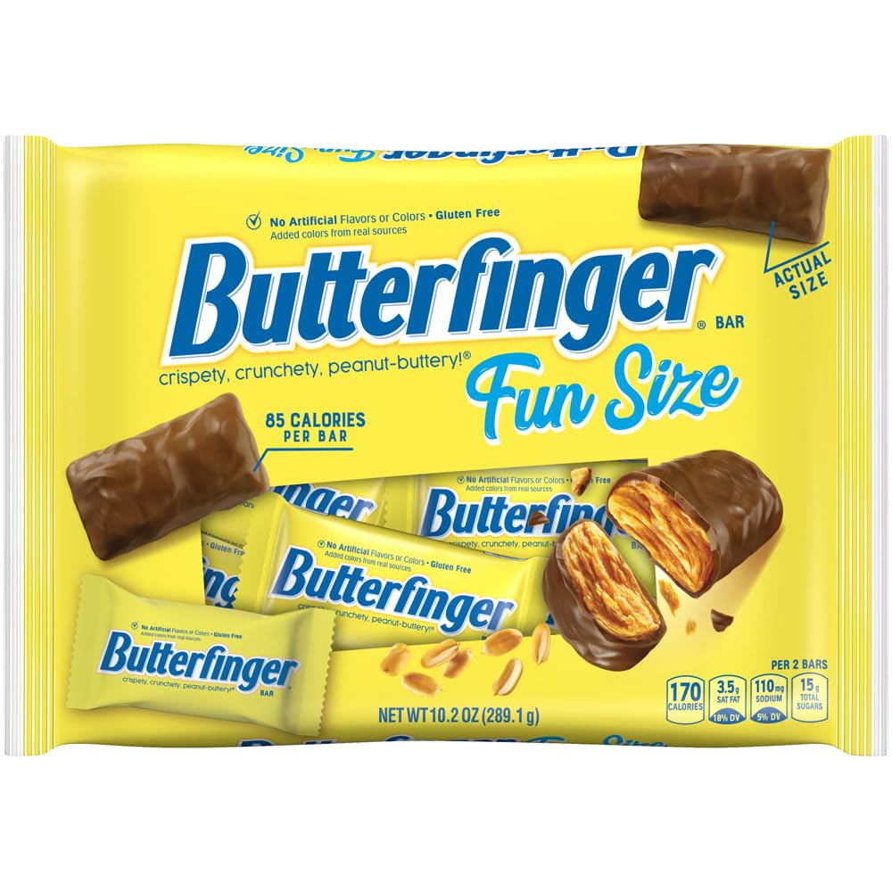 Butterfinger Fun Size packaging close-up, showing convenient shareable bags.