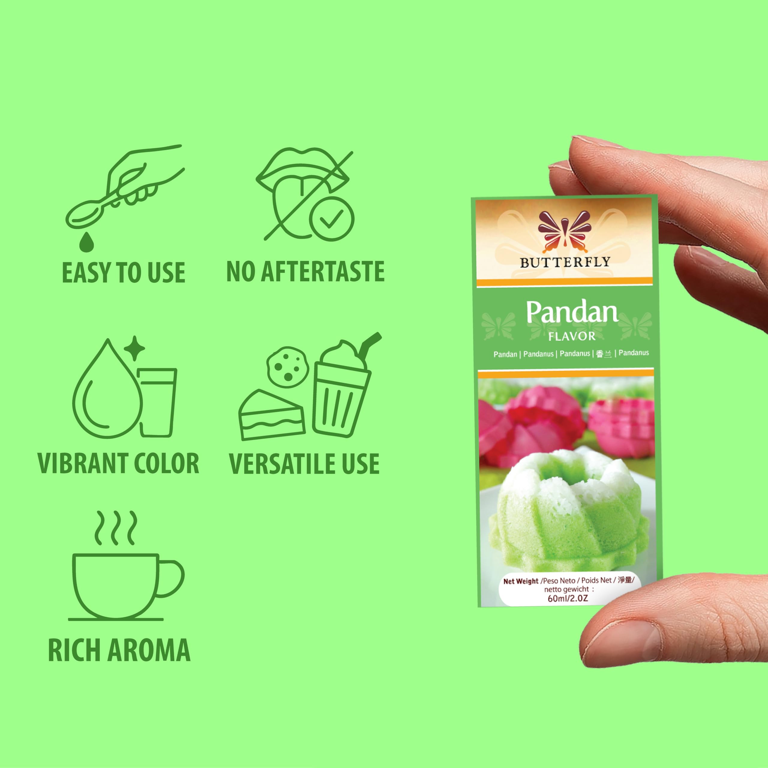 Butterfly Pandan Flavoring in batter or glaze adds pandan notes